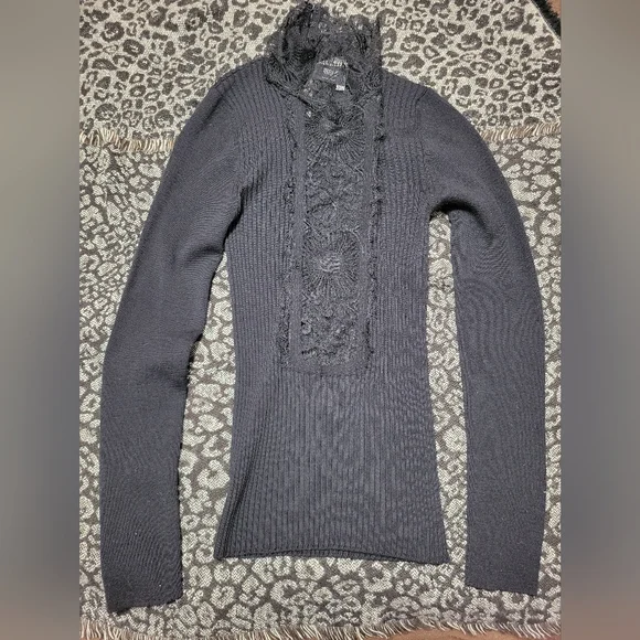 Rare Vintage Jean Paul Gaultier Black Lace Turtleneck Top - Picture 2 of 3